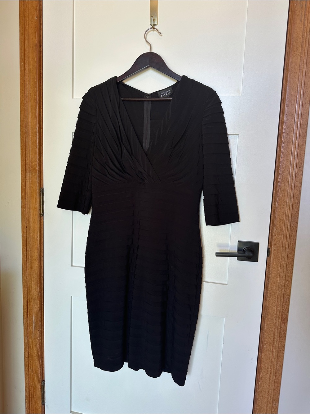 Adrianna Papell Black V-Neck Midi Dress